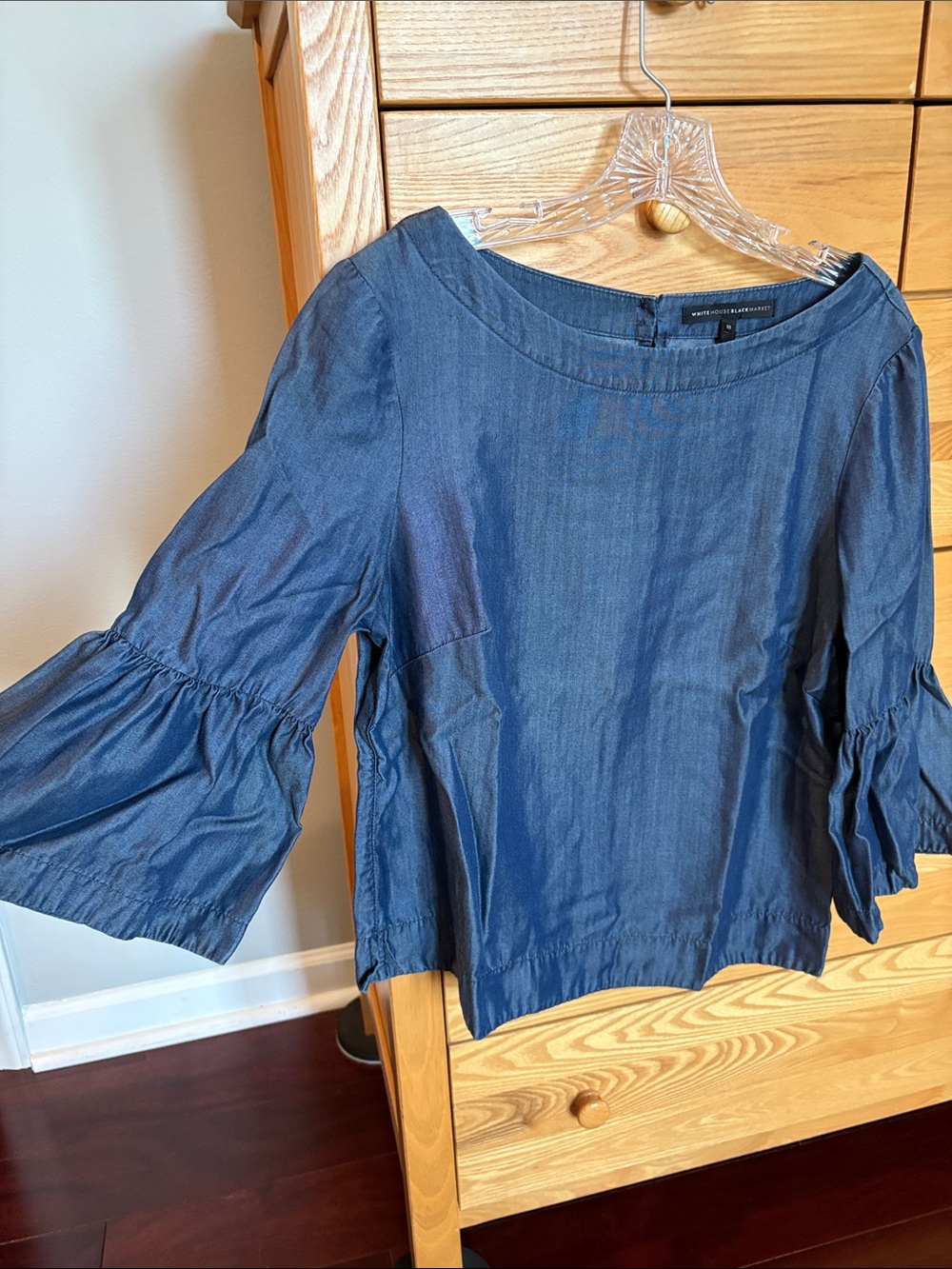 White House Black Market Indigo Bell Sleeve Blouse